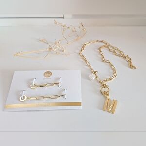 Gorjana Parker Necklace Charm Extender Set (Pearl and Letter M Charms)